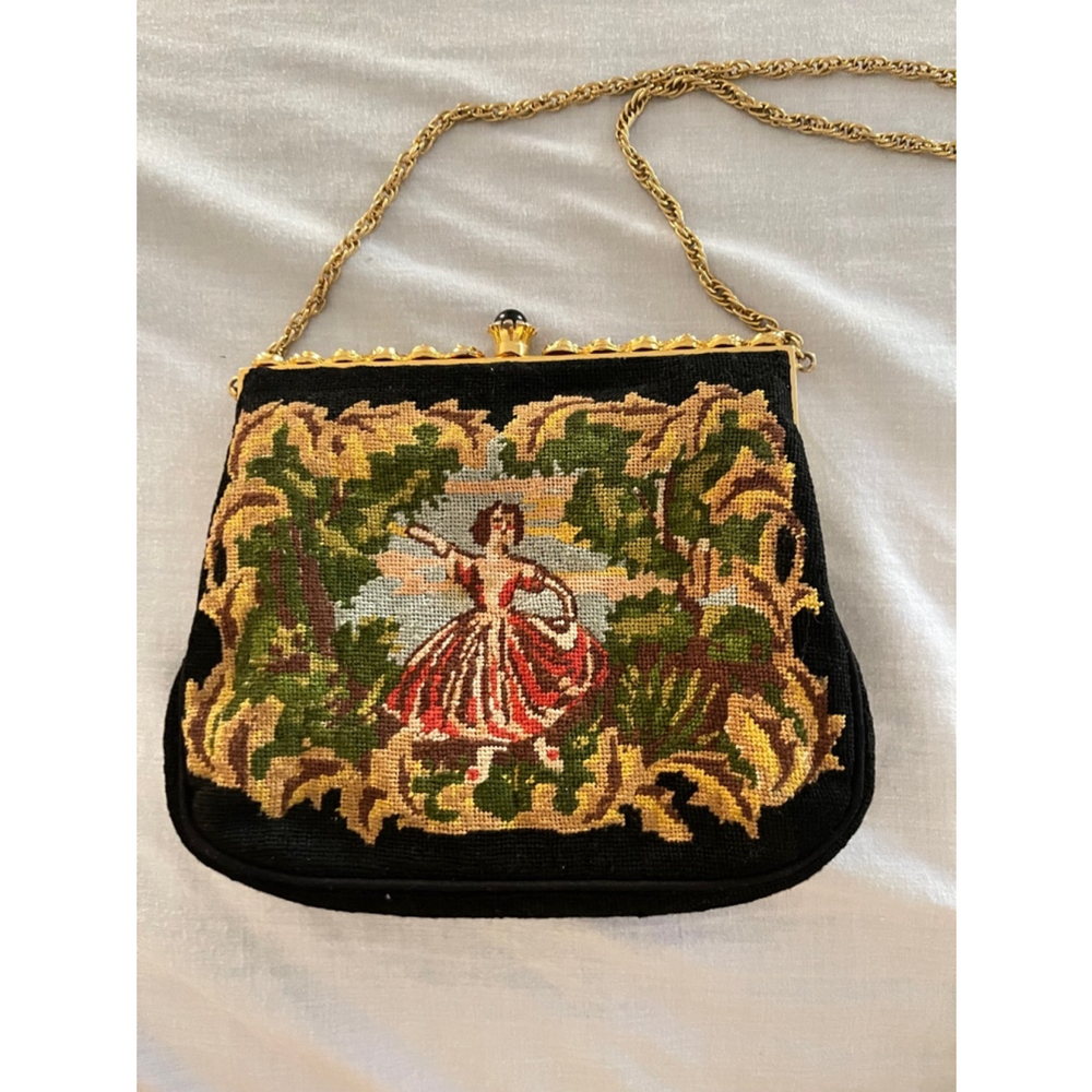 Vintage Black & Gold Embroidered Clutch Bag